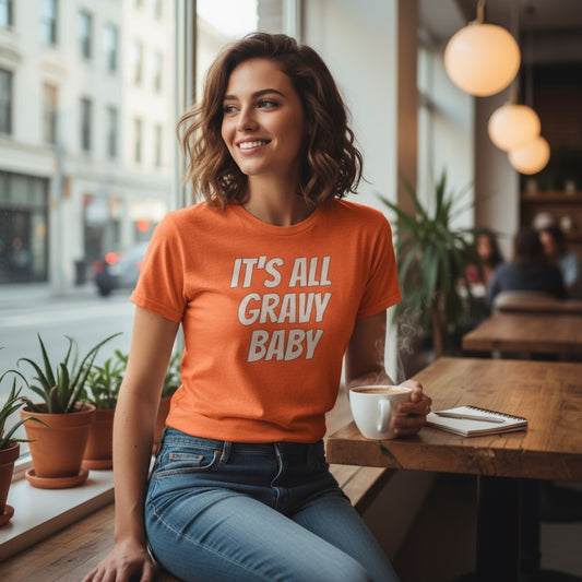 Funny Thanksgiving Shirt – IT’S ALL GRAVY BABY Unisex Heather Orange Heavy Cotton Tee