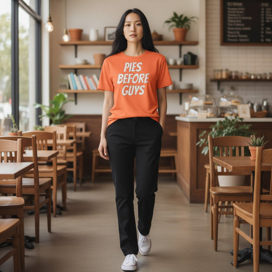 PIES BEFORE GUYS Women’s Thanksgiving Shirt – Heather Orange Fall Tee | Gildan Heavy Cotton S-XL