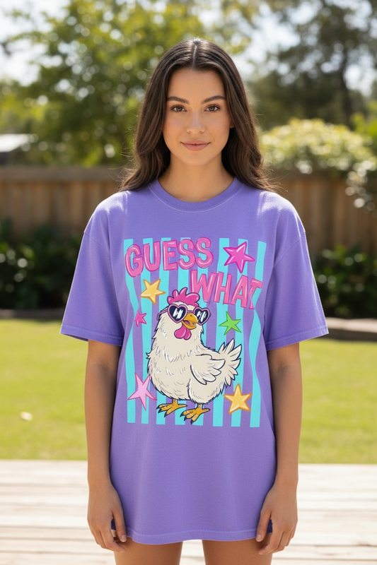 Guess What Chicken Butt Shirt | Cute Chicken Graphic Tee | Funny Boutique Shirt | Oversized Comfort Colors Tee | Playful Farm Graphic Top