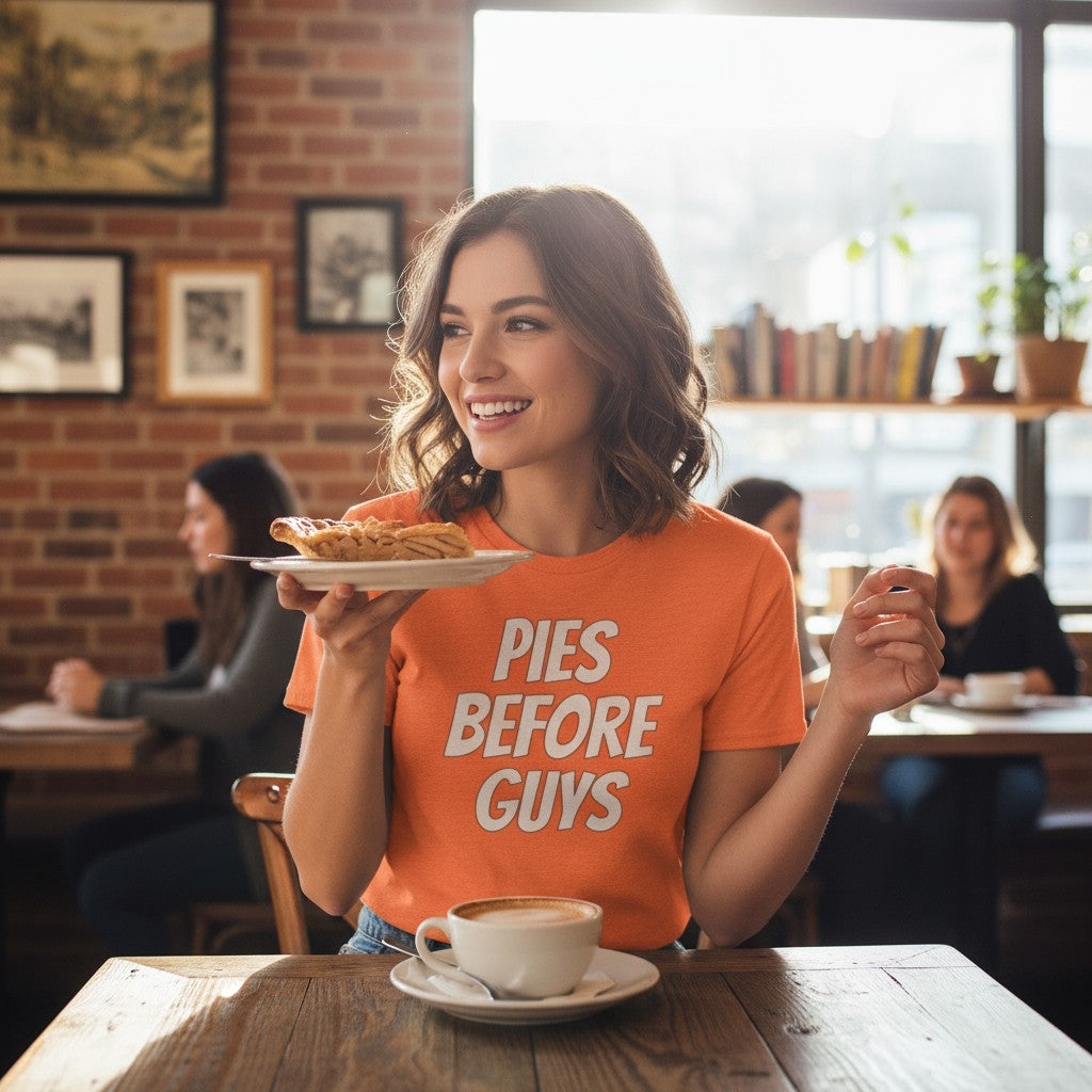 PIES BEFORE GUYS Women’s Thanksgiving Shirt – Heather Orange Fall Tee | Gildan Heavy Cotton S-XL