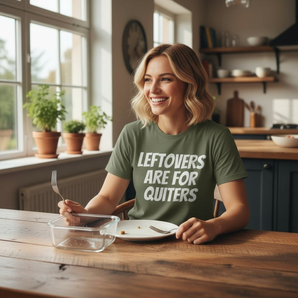 LEFTOVERS ARE FOR QUITTERS Thanksgiving Shirt – Unisex Brown Savana Fall Tee | Gildan Heavy Cotton S-XL