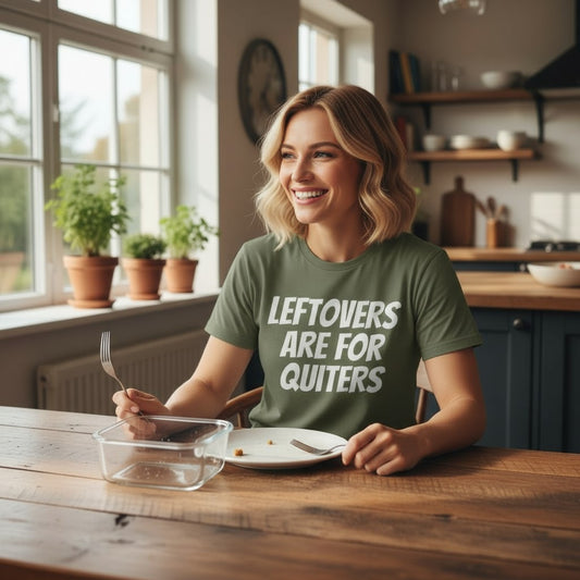 LEFTOVERS ARE FOR QUITTERS Thanksgiving Shirt – Unisex Brown Savana Fall Tee | Gildan Heavy Cotton S-XL